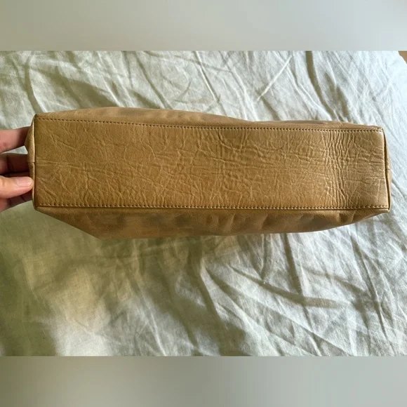 Marie Turner  Tan Leather Paper Bag Lunch Clutch Bag - Picture 6 of 11